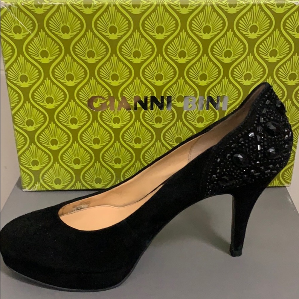 GIANNI BINI Jeweled Black Suede Platform Pump - Size 9